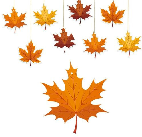 8 Stück Herbst Deko Blatt, Holz Ahornblatt Anhänger, Holz Herbst Deko, Herbst Dekoration Baumschmuck, Weihnachts Deko, Herbstblätter für Drinnen und Draußen, Anhänger Hängedeko Herbstblätter