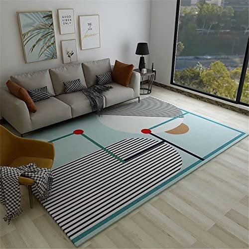 DJHWWD Teppich Flach Gewebt blau Kind Wohnzimmerteppich gestreift abstrakt modern strapazierfähiger weich 120X200CM flickenteppich waschbar kurzflor