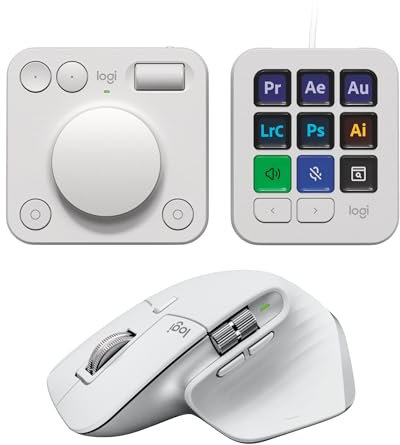 Logitech MX Master 3S y MX Creative Console Bundle : ratón de precisión, Teclas programables, Control Giratorio, para diseño gráfico, edición de vídeo, Adobe, Zoom - Gris Pálido