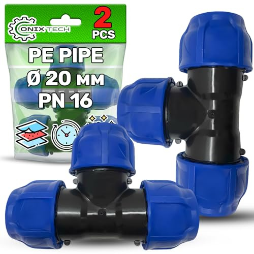 2x Racor en T de Polipropileno PP para Conectar Tubo Polietileno PE | Ø 20 mm de Codo 90° - ONIX TECH