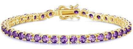 FANCIME February Birthstone Tennis Bracelet, 14K Gold Plated Amethyst Tennis Bracelets for Women, Fine Jewellery Wedding Bridal Prom Birthday Gift for Her Women Girls