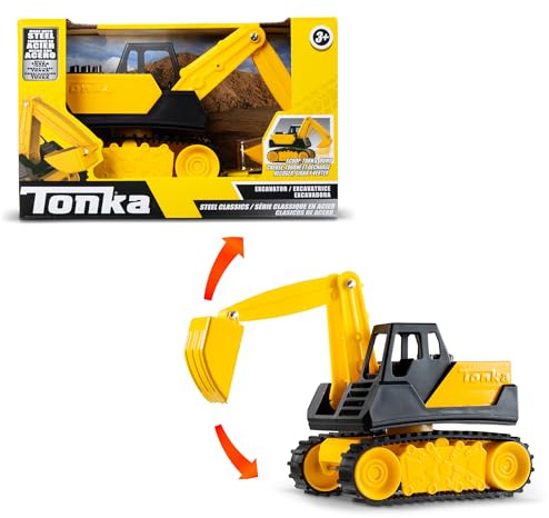 Tonka Basic Fun Mini Steel Classics Excavator – Steel Construction, Movable Grapple Bucket, Rolling Treads, Classic Yellow Design – Perfect for Kids 3+