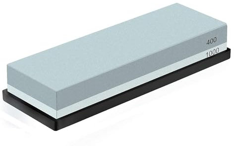 400/1000 Grit Sharpening Stone Dual Grit Whetstone Knife Sharpening Kit with Non-Slip Silicone Base, Angle Guide and Flattening Stone for Kitchen, Chef, Hunting, and Pocket Knives