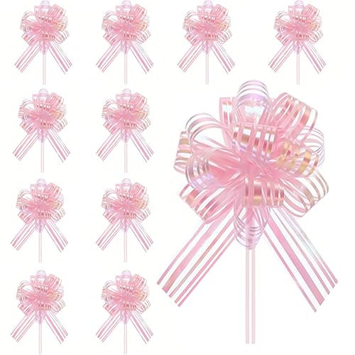 Pink Bows for Gift Wrapping 10Pcs,Bows for Gift Wrapping,4inch Pull Bows for Gift Wrapping Wedding Decorations Cars Baskets Christmas Tree Birthday