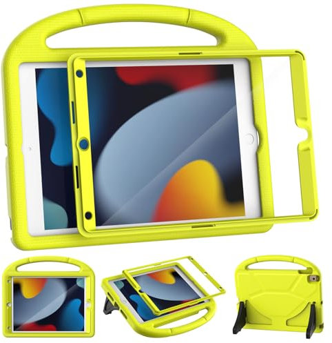 MOXOTEK Kids Case for iPad 9th/8th/7th Generation 10.2 inch 2021/2020/2019, Case for iPad Air 3rd Gen/Pro 10.5 inch, Durable Shockproof Cover with Screen Protector for iPad 10.2 & 10.5, Yellow
