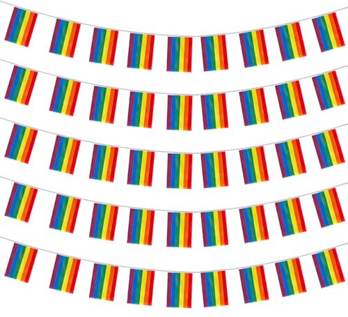 38 Pcs Pride Bunting, Pride Flag Bunting, Gay LGBT Flag, 38 Pennant Rectangle Flags, Colorful Stripes Celebration Flags for Parades Decorations, Home, School, Bars, Garden Decor
