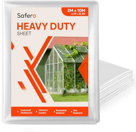 Clear Heavy Duty Plastic Sheeting 2 Meter x 10 Meter | Extra Thick 250mu (1000 Gauge) Polythene Sheet | Waterproof, Tear-Resistant Ground Cover DIY Dust Sheet, Insulation & Greenhouse Film