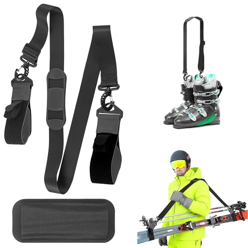 Fentar Ski Tragegurt und Stöcke Tragegurt, 79-130cm Verstellbarer Ski-Träger mit Rutschfester Schultertasche für Skistöcke, Skischuhe & Snowboard, Geschenk für Männer, Frauen & Kinder (Schwarz)
