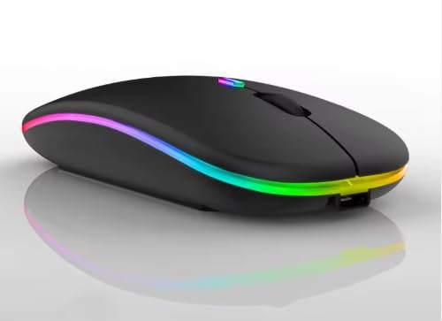 Wireless Bluetooth LED Mouse Rechargeable – Silent Slim Ergonomic RGB Mouse for Laptop, PC, Tablet – Dual Mode 2.4G & Bluetooth, Type-C Charging – Black