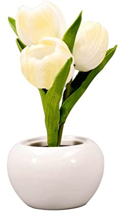 WOHPNLE LED-Blumen-Nachtschreibtischlampe, künstliche Tulpen-Tischlampe, Keramik und PU, energiesparende Schreibtischleuchte für Zuhause, Wohnzimmer, Hotels, Deko, Party, Hochzeit (Weiß)