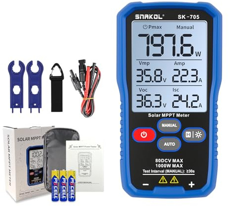 SK-705 Solar MPPT Leistungstester für Photovoltaikmodule, 1000 W, 80 V DC Max, 35 A, Automatische & Manuelle Leistungsmessung, Voc Isc Vmp Pmax, 3,2 LCD, Tragbarer PV-Tester