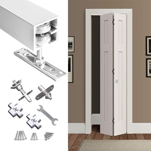 Rail Porte Coulissante Kit de Quincaillerie pour Portes Pliantes Avec Rail, Rail pour Portes de Placard Pliantes, Guide pour Portes Pliantes(80cm(31.5in) for 2 Doors)