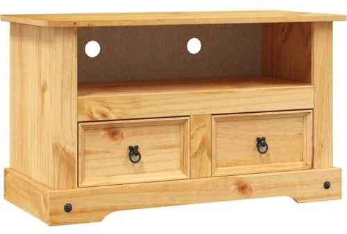 KKgypkn Fernsehschrank Mexiko-Stil aus Kiefernholz mit Zwei Schubladen, Kabelöffnung und Regalfach, im rustikalen Design für Ihr Wohnzimmer