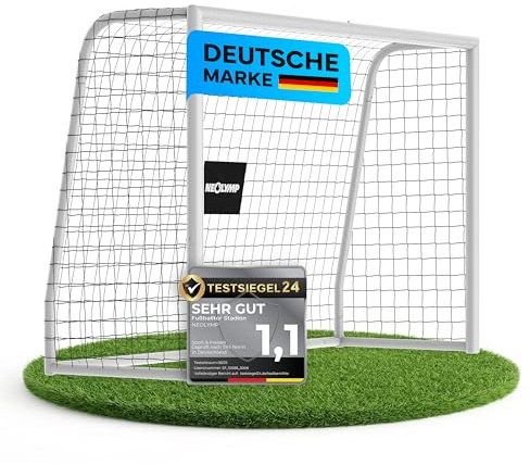 NEOLYMP Fußballtor für Garten – Robustes Stadion-Tor aus Metall, korrosionsgeschützt – Wetterfestes Fußballtor Kinder Outdoor inkl. Heringe – Klicksystem & Polyester-Netz (240 x 160 cm)