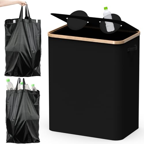 Wixkuy Pfandflaschen Sammelbehälter 2 Fächer,160L Pfandsammler Organizer and Pfandflaschen Behälter Aufbewahrung, Leergutbehälter fur Recycling Abstellraum Flaschentasche