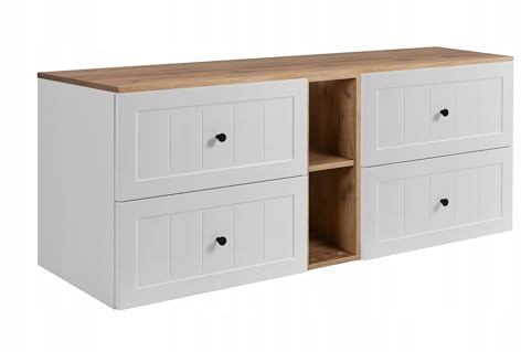Rodan Moderne Möbel - Schrank Weiß, Gold, Eichenholz - Möbelstück - Bastelregal – Bastelplatte 60 cm + 60 cm + 140 cm