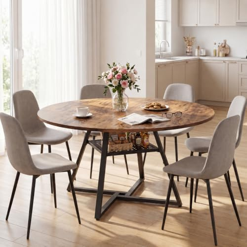 APICIZON Esstisch Rund 120cm, Esszimmertische, Küchentisch | Dining Table für 4–6 Personen, Tisch Rund mit stabilem Metallgestell, für Esszimmer, Küche, Wohnzimmer, Vintage Braun