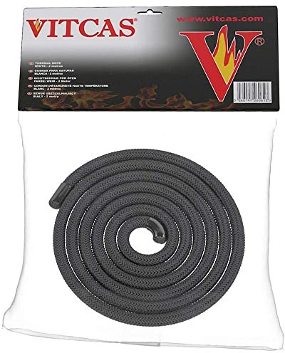 VITCAS 8mm 2m Black Stove Fire Rope for sealing Jointing and Gasketing - Suitable for wood-fired and multi-fuel stoves