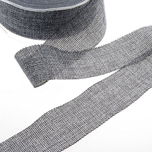 DEKO AS Shabby Chic Leinenoptik Dekoband, Polyester geruchsneutral, Dunkelgrau, 3,8 cm x 20 m