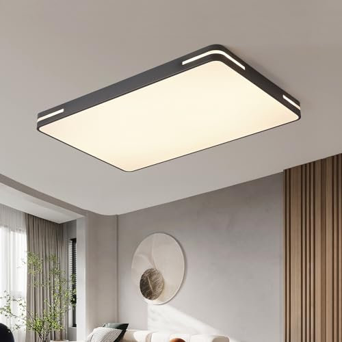 Style home 192W LED Deckenlampe für Wohnzimmer Schlafzimmer Kinderzimmer voll dimmbar mit Fernbedienung Rechteckig 90 * 60 * 5 cm (Schwarz)