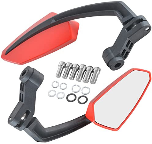 KATUR Motorrad Lenkerendspiegel Seitenspiegel Rot Motorrad Rückspiegel 8MM 10MM Gewindebolzen Halterungen Einstellbar für K awasaki S uzuki H onda V ictory C Hopper