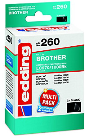 edding 18-260 Druckerpatrone EDD-260, Ersetzt:Brother LC970Bk/LC1000Bk, 2-er Pack, schwarz