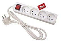 Perel Bloque multiplicado con Interruptor, 4 enchufes con Tierra Francesa (Tipo E), 3 m, 3g1.5, Interior, Uso Blanco