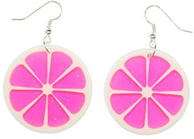 Miniblings Grapefruit Pampelmuse Ohrringe Hänger Obst Orange 35mm rosa pink - Handmade Modeschmuck I Ohrhänger Ohrschmuck versilbert