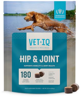 VetIQ Glucosamine Hip & Joint Supplement for Dogs, 180 Soft Chews, Joint Support Supplement with MSM and Krill, Dog Health Supplies Large & Small Breed, Chicken Flavored Chewables
