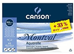 CANSON Montval Aquarellpapier Pad, 12 Blatt, A3, kalt Pres, S geklebt