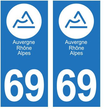 2 Aufkleber für Auto, Département 69 / neues Logo Auvergne – Rhônes-Alpes