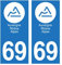 2 Aufkleber für Auto, Département 69 / neues Logo Auvergne – Rhônes-Alpes