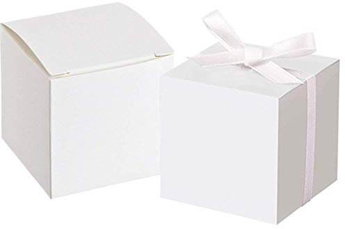 Awtlife, Geschenkkartons / Geschenkschachteln mit Schleifen, als Mitgebsel für Hochzeit / Party oder als Dekoration, quadratisch, 5,1 cm, weiß, 50 Stück