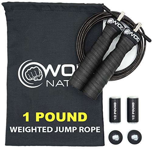 WOD Nation Atlas Weighted Skipping Rope for Adults, 1LB Adjustable Heavy Jump Rope with Removable Weights, Jumping Rope for Boxing, Crossfit