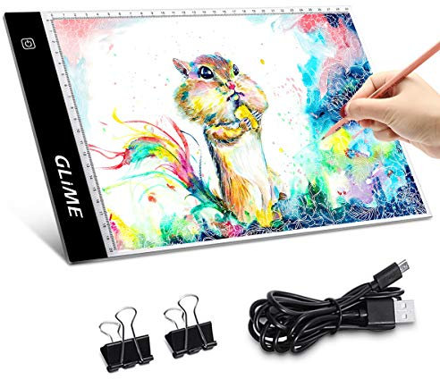 GLIME Leuchttafel, A4, 4,5 mm, ultradünn, Stepless, dimmbar, leuchtend, LED-Zeichnung, mit präziser Skalenlinie, USB, wiederaufladbar, LED, Zeichentisch für Stickerei, Animation, Skizzen