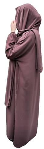 Yaqeen Abaya + angenähtes Kopftuch,Einteiler, Gebetskleid, Jilbab hijab, Einheitsgröße ideal für Zuhause, Schule, Reisen, Moschee, Madrassa, Masjid/Ramadan/Eid, Brombeere