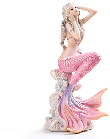 Rayberro Meerjungfrauen-Figuren, handgefertigt, schön, 18.5 cm, Kunstharz, mediterraner Stil, Meerjungfrauen-Prinzessin-Statue, kreatives Wohnzimmer-Dekor, Geburtstagsgeschenk für Mädchen (Pink)