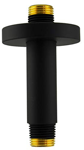 Aquaiaw Shower Arm and O-Ring Flange, 3 inch, Solid Brass, Round, Both Soldered 1/2 NPT Tapered Threads, Straight Shower Arm Extension, Ceiling Shower Head Arm for Rainfall Shower (Matte Black)