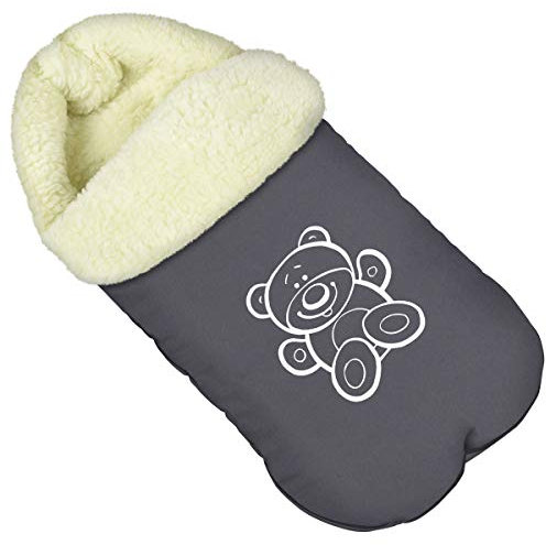 Baby Fußsack WinterFußsack für Kinderwagen Wolle Maße 85 cm für Buggy Teddybär Graphit [071]