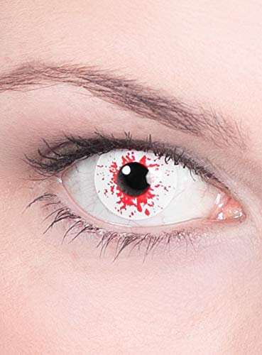 Infizierter - blutendes Auge in weiß Zombie Kontaktlinsen/Monatslinsen - Motivlinsen ohne Sehstärke - Unisex - Erwachsene - ideal für Halloween, Karneval, Motto- und Horror-Party