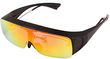 Bestum Driving Glasses Wraparounds Polarized Fitover Sunglasses (Black, Red film)