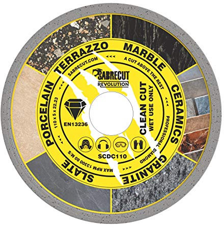 1 x SabreCut SCDC110 110mm (4.3 inch) x 5mm x 22.23mm Bore Continuous Rim Diamond Angle Grinder Circular Saw Blade