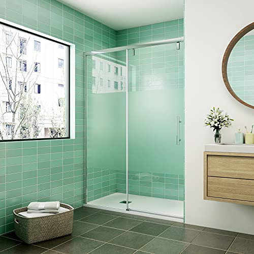 120x190CM MAMPARA DE DUCHA CORREDERA, CRISTAL TEMPLADO DE 6 MM CON TRATAMIENTO ANTICAL ESAYCLEAN, 1 FIJO +1 PUERTA CORREDERA, VIDRIO OPACO MEDIO