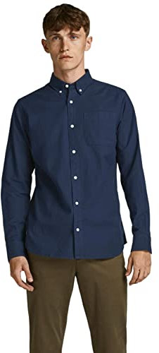 JACK & JONES Herren Freizeit Hemd JPRBROOK Oxford Slim Fit Weiss Blau XS-XXL, Größe:M, Farbe:Navy Blazer Slim FIT 12192150