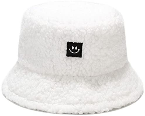 crazy bean Winter Fuzzy Eimer Hut für Frauen Warme Mütze mit breiter Krempe Flauschige Eimer Hut(M,Weiß)