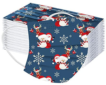 Lulupi 50 Stück Kinder Mundschutz Einweg Weihnachtsmotiv Mund Nasenschutz Halstuch Maske 3D Druck Weihnachtsmaske Rentier Motiv Einmal MNS Mund-Tuch Staubdicht Atmungsaktiv Tücher Bandana Schals