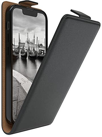 EAZY CASE Hülle kompatibel mit iPhone 13 Mini Flip Cover zum Aufklappen, Handyhülle aufklappbar, Schutzhülle, Flipcover, Flipcase, Flipstyle Case vertikal klappbar, aus Kunstleder, Schwarz