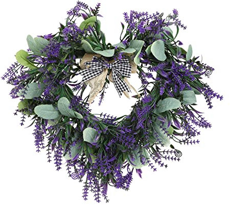Lulalula Artificial Heart-shaped Lavender Wreath, 42cm Wreath Dried Lavender Flowers, Purple Wreath for Christmas, Valentine's Day, Wedding, Wall Home Decor