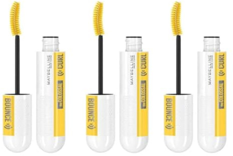 3 x Maybelline Colossal Curl Bounce Mascara, Big Bouncy Curl Volumen, Up To 24 Hour Wear, Clump Free, Black