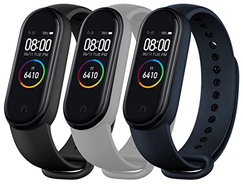 superpow Cinturino di Ricambio per Xiaomi Mi Band 4/Xiaomi Mi Band 3, Cinturini Colori in Silicone per Mi Band 3/Mi Band 4, Morbido,Traspirante, Resistente al Sudore (Nero,Grigio,Blu)